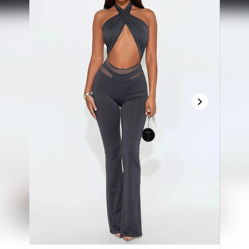 Fashion Nova Charcoal Halter Jumpsuit